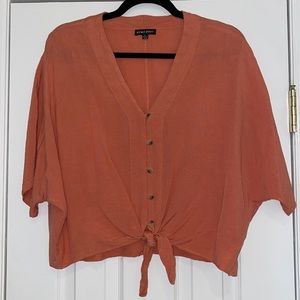 Coral Tie-Front Cropped Blouse